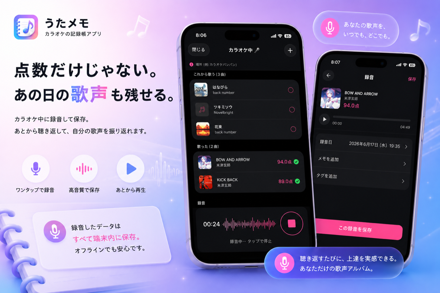 点数だけじゃない。あの日の歌声も残せる。